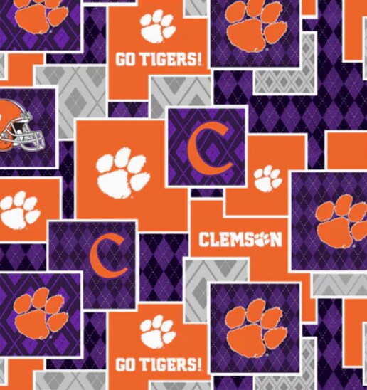 Licensed NCAA Clemson University Argyle Boxes Cotton Fabric by the Yard
