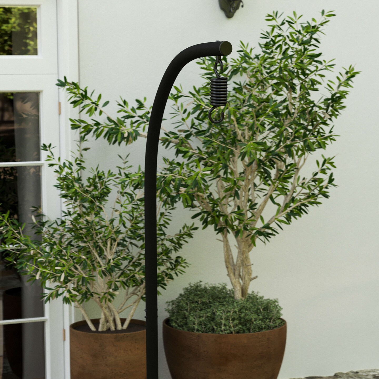 Merrick Lane Inger Heavy Duty All-Weather Hanging Hammock Chair C-Stand with Steel Offset Base and Hardware, 360 Degree Rotation