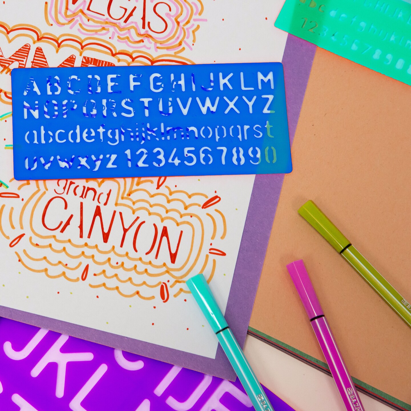 BAZIC 8, 10, 20, 30 mm Size Lettering Stencil Sets (4/Pack)
