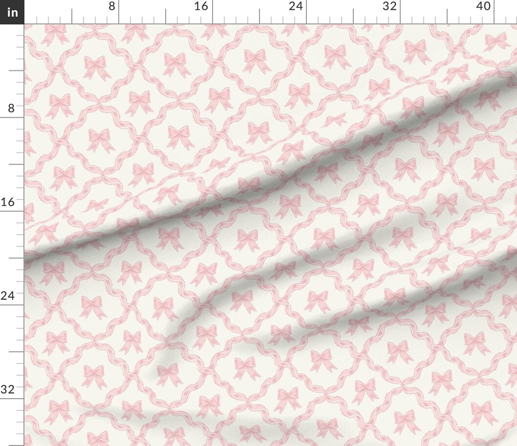 Various Fabrics by the Yard or Fat Quarter Pink Bow Ribbon Trellis Pastel Baby Grandmillennial Chinoiserie Custom Printed Fabric by Spoonflower