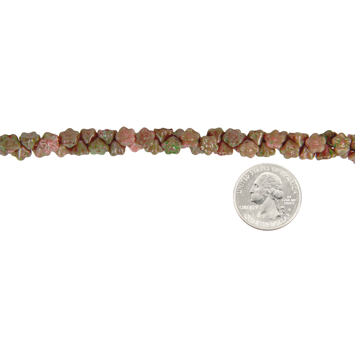 7mm Pinky Green Button Style Flower Beads Apx 48-50 Beads GB-BB01