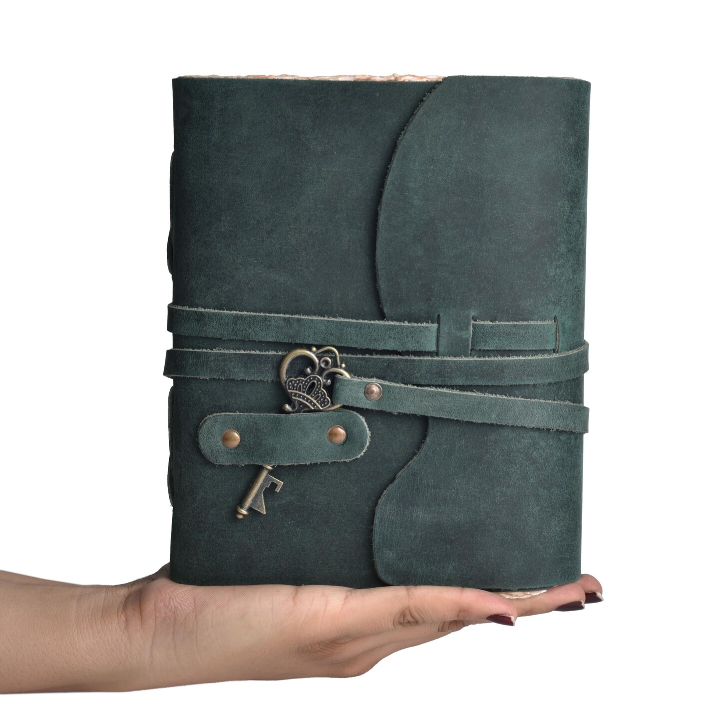 LEATHER VILLAGE Vintage Leather Journal – 200 Handmade Vintage Deckle Edge Paper – Leather bound Journal For Women Men – Vintage Key Closure - Book of Shadows - Turquoise - 6X4 inches (A6)