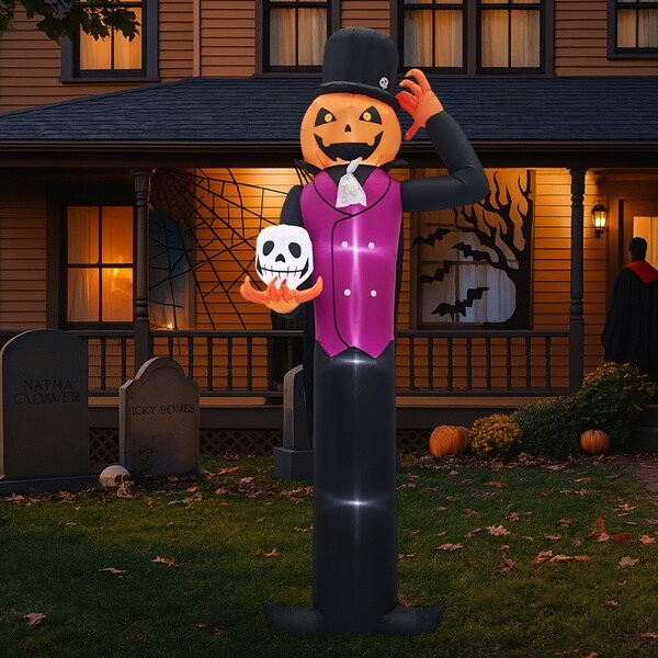 12FT Giant Halloween Inflatable Blow Up Decorations, Pumpkin Man Holding Skull with Built-in LEDs for Holiday Party Garden Lawn Yard Patio Décor