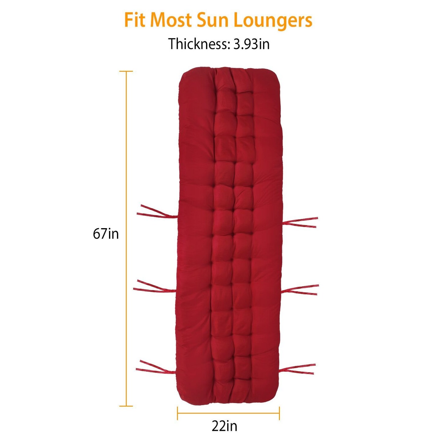 Edge Collections - 67" x 22" - Red - Chaise Lounger Cushion - 1 Piece