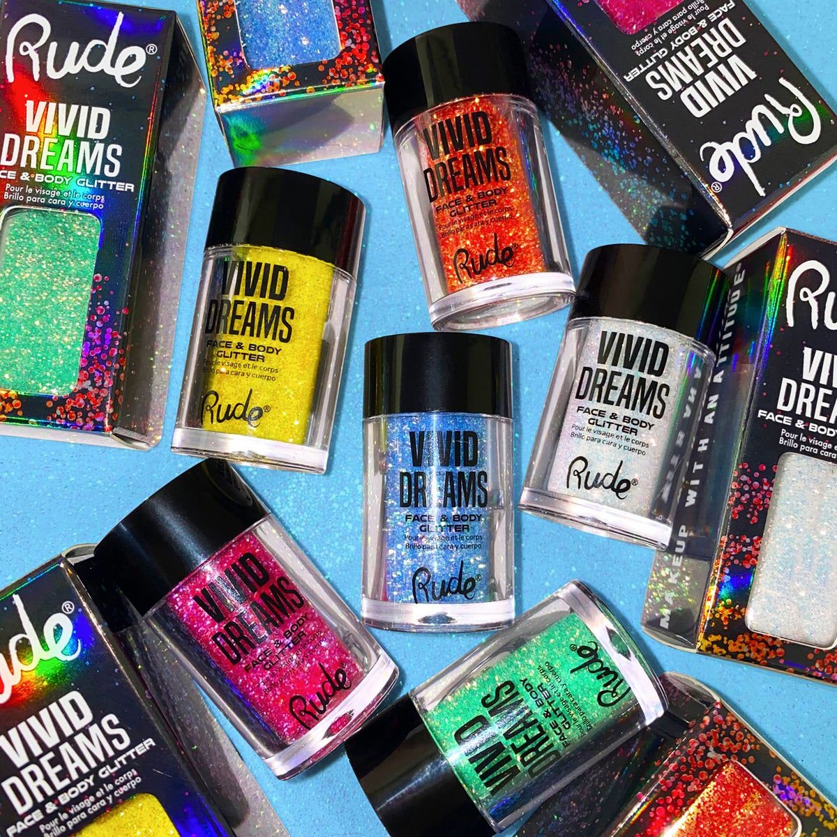 RUDE - Blue - Vivid Dreams Shimmer Glitter for Face & Body - 1 Piece