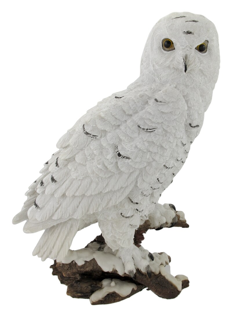 Beautiful Snowy Owl on a Branch Statue
