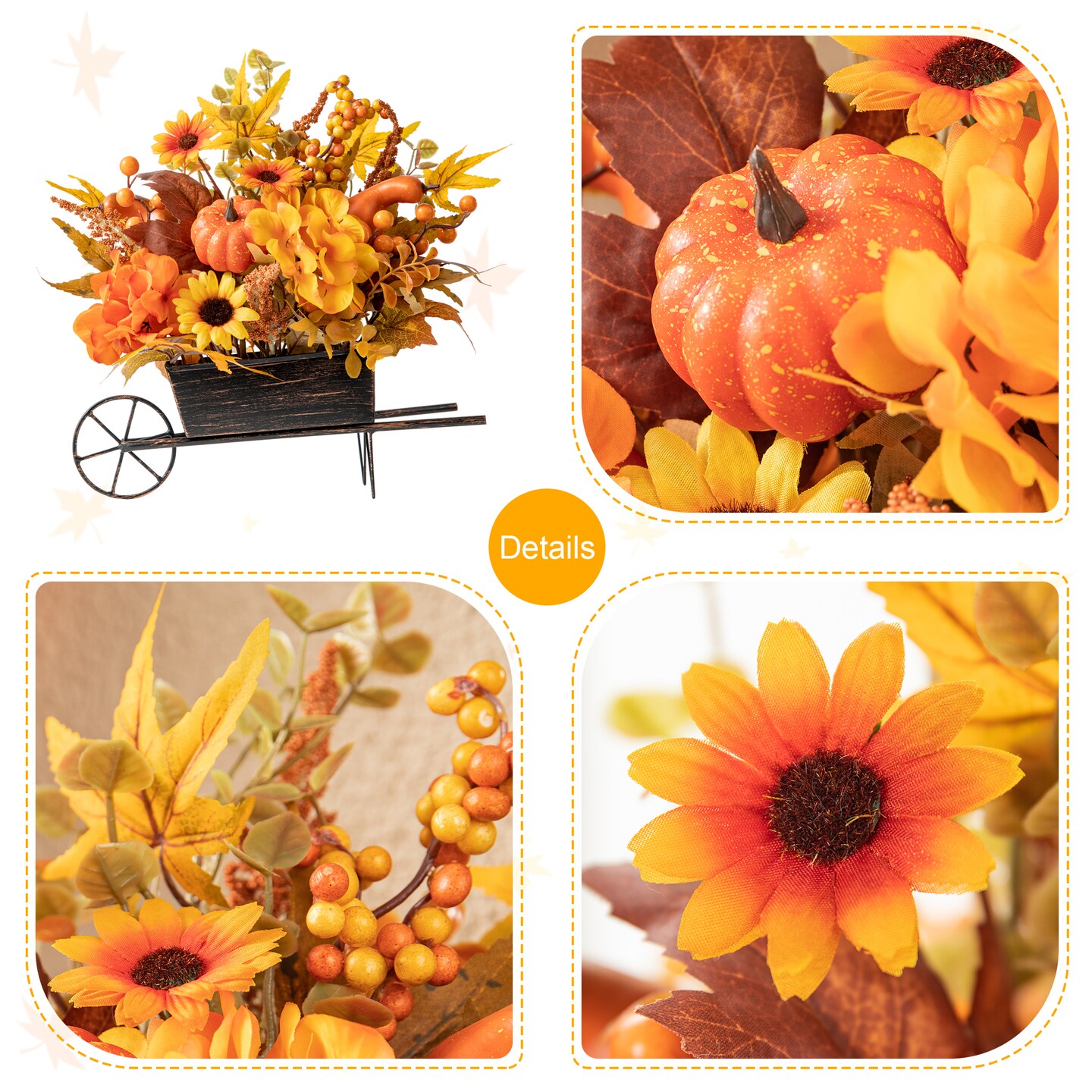 Set of 2 14&#x22;L Fall Floral Cart Centerpiece