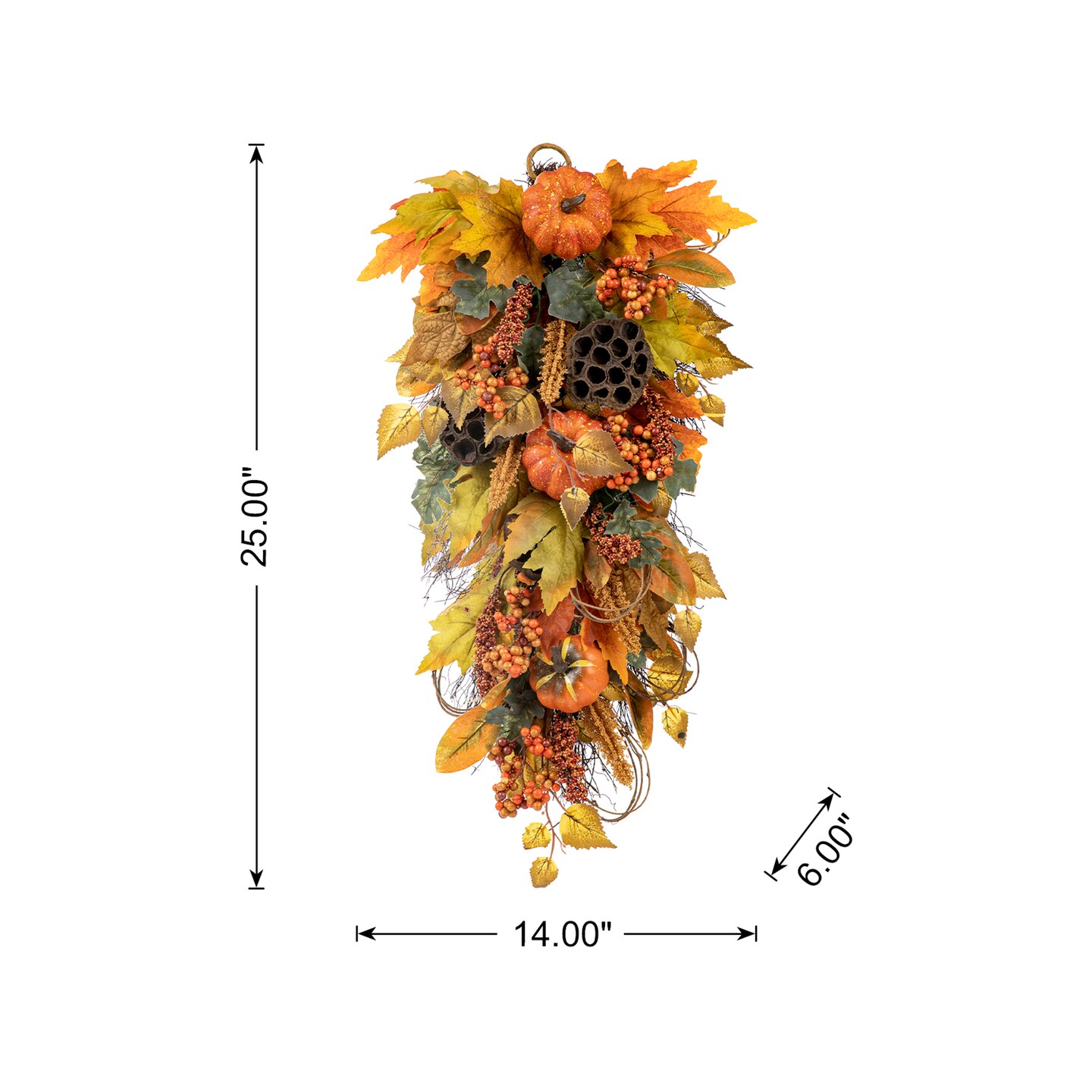 Set of 2 25&#x22;H Fall Pumpkin Leaf Harvest Teardrop Swag