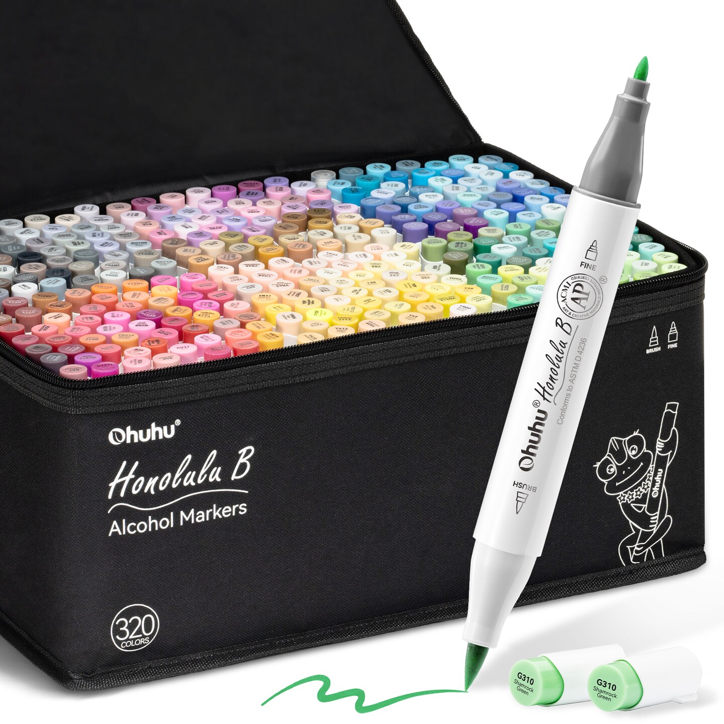 Ohuhu Refillable 320 Colors Alcohol Markers Brush Tip- Double Tipped Alcohol-based Art Sketch Marker Set for Artist Adults Coloring Illustration - Honolulu B of Ohuhu Markers -Brush &#x26; Fine Dual Tips