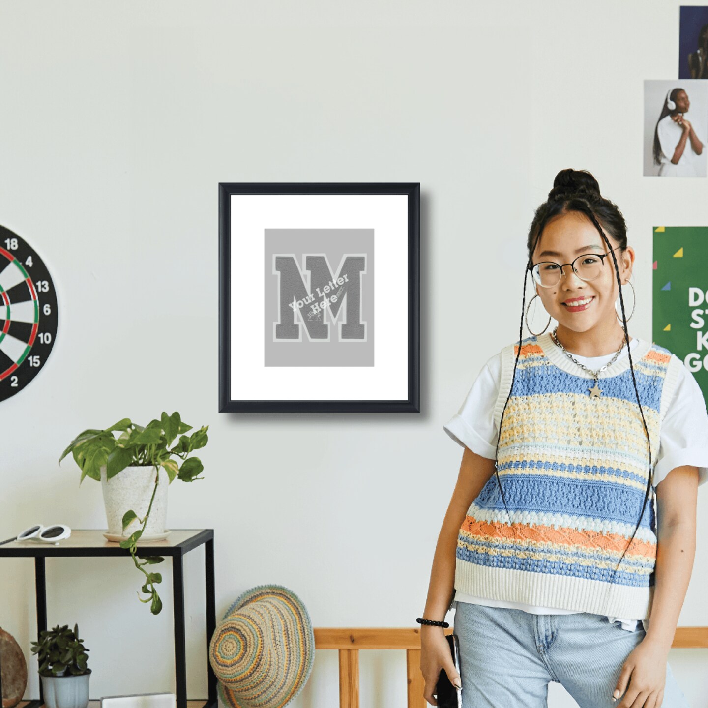 Framerly - 8"w x 10"h Varsity Letter Vertical Frame - Solid Hardwood Shadowbox in Black Satin Finish with White Matting