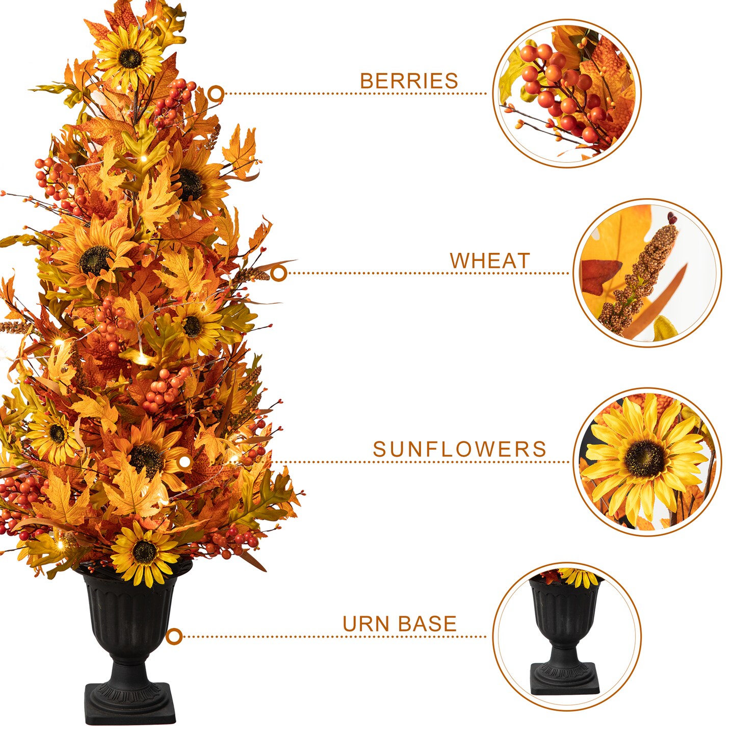 Set of 2 48"H Fall Lighted Maple Leaf and Sunflower Urn Porch Tree with Timer