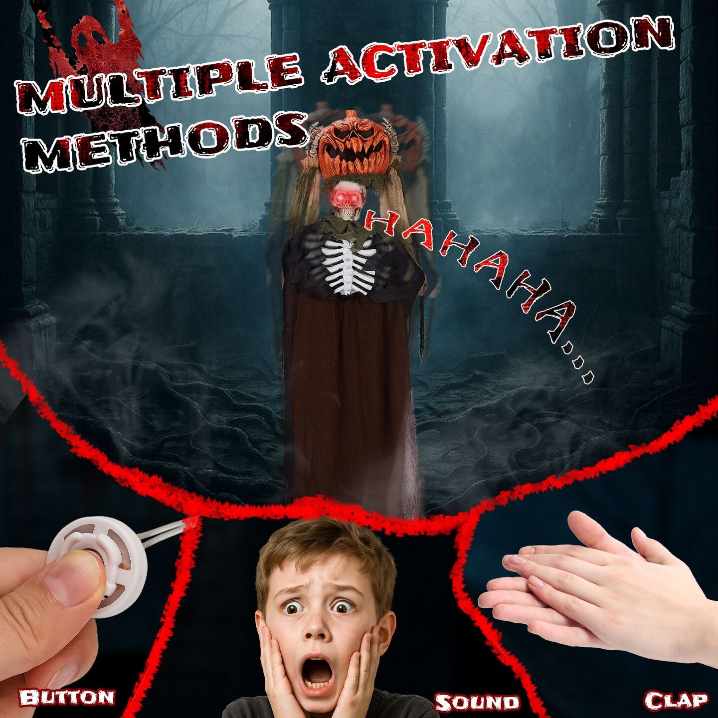 5.6FT Life-Size Halloween Grim Reaper Animatronic Sound-Activated with Glowing Red Eyes, Creepy Movements &#x26; Haunting Sounds Battery Powered Indoor/Outdoor Scary Decoration
