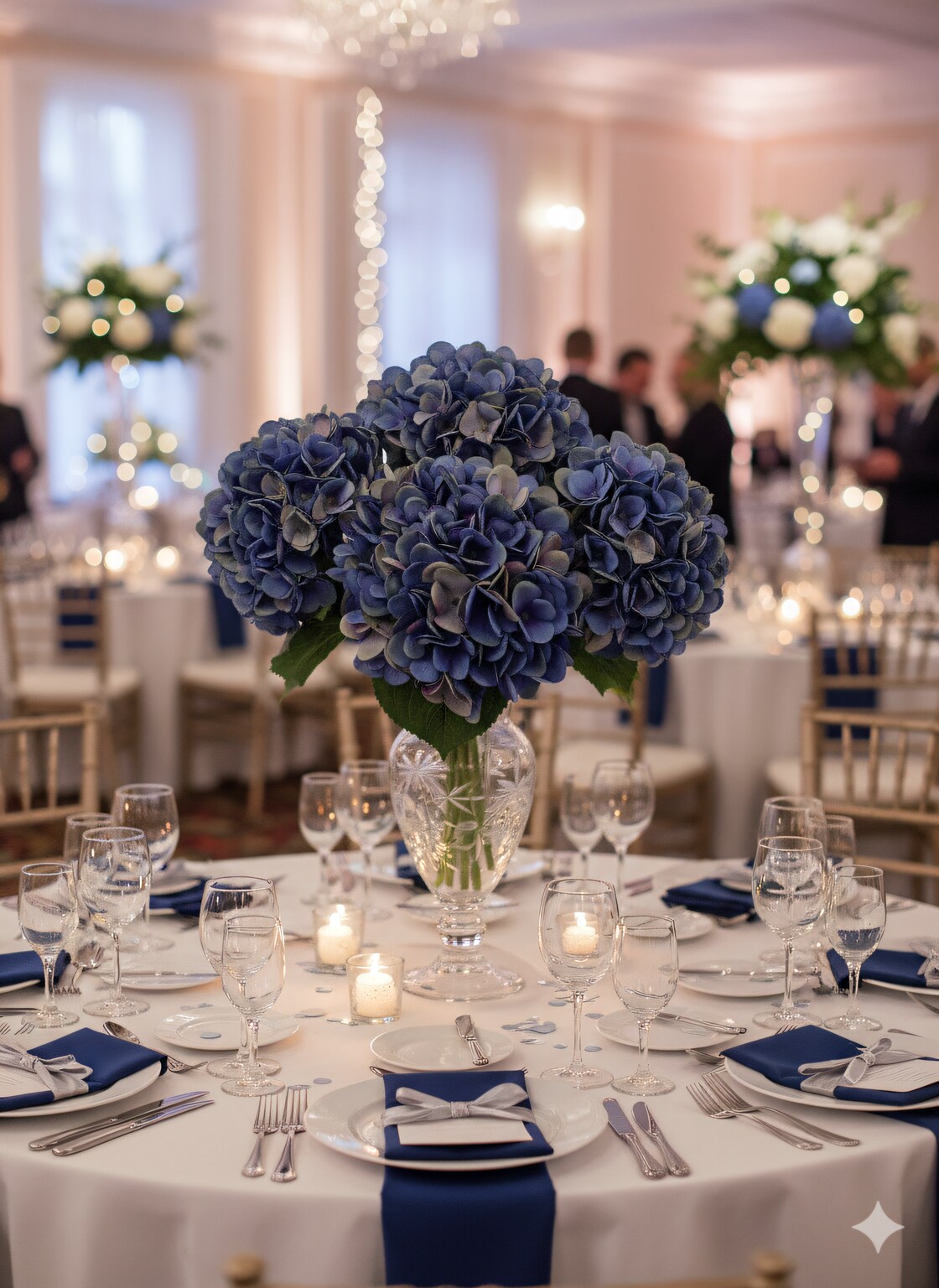 7" Dark Blue Hydrangea Bloom with 2 Layers – Artificial Flower Arrangement"