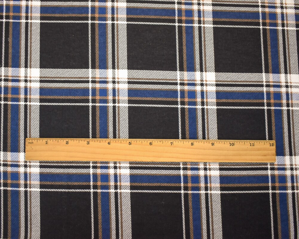 Black-Blue-Multi Cotton Plaid Printed Flannel Woven Fabric By the Yard