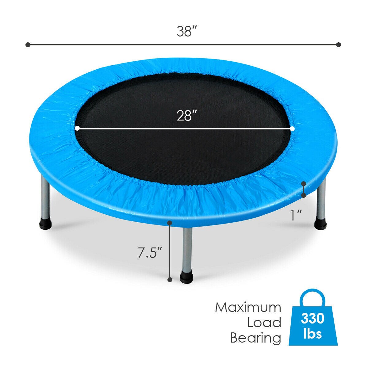 Steel Polypropylene Mini Trampoline with Strong Springs 330 lbs