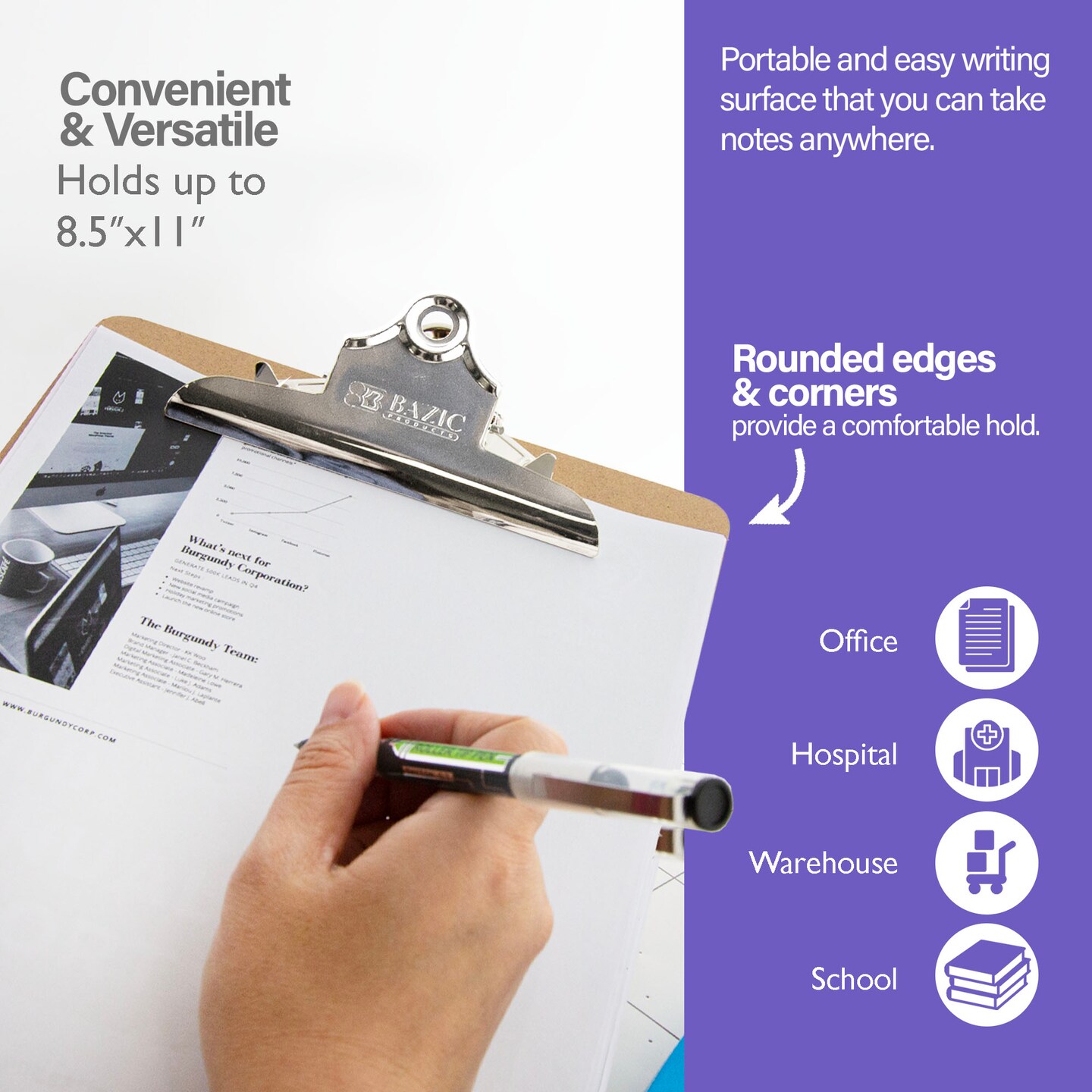 BAZIC Hardboard Clipboard Standard Size w/ Sturdy Spring Clip