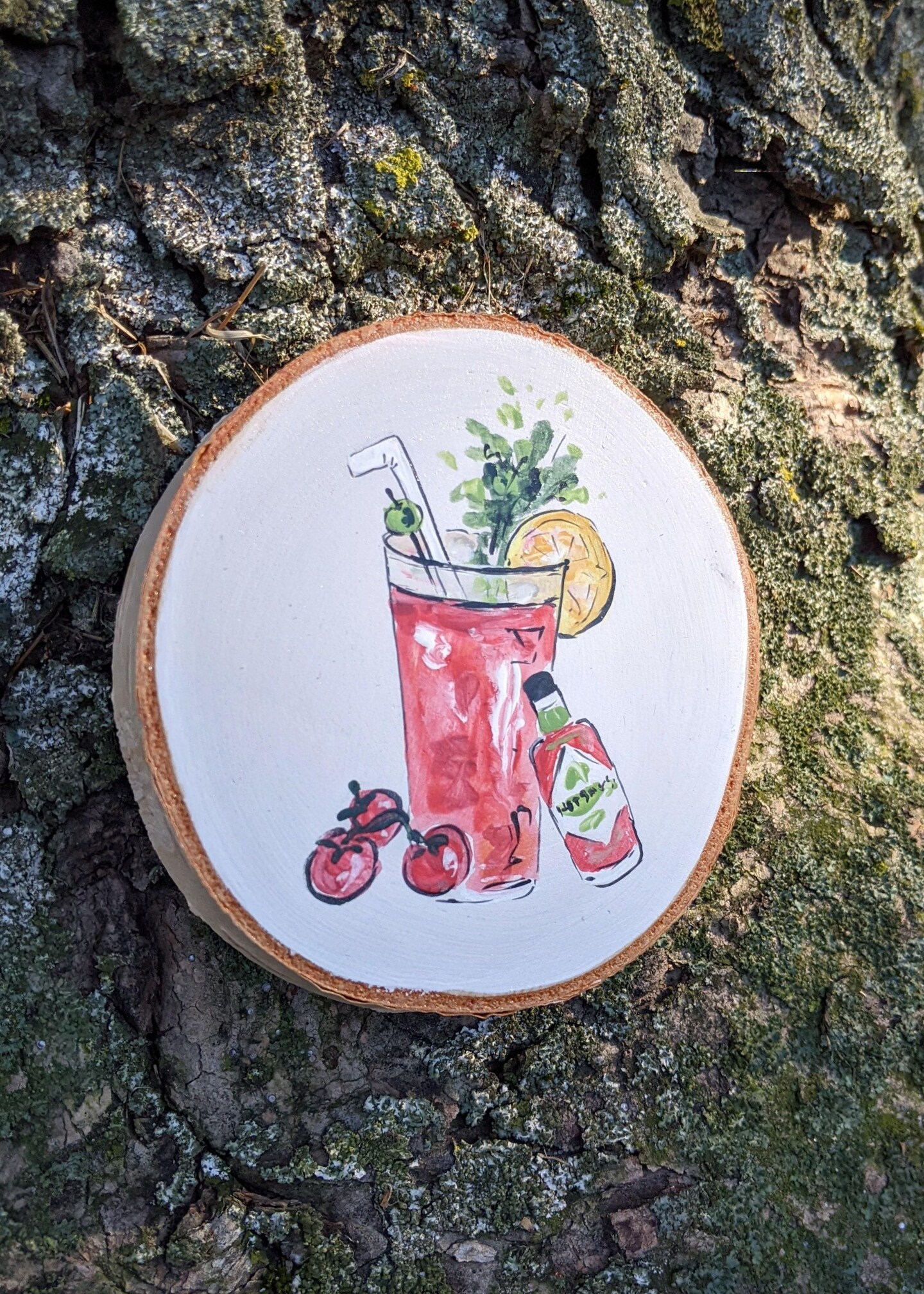 Bloody Mary Wooden Coaster | Hand Painted Rustic Wood Slice Art, Unique Barware, Bartender Gift, Perfect Present for Best Friend product 2