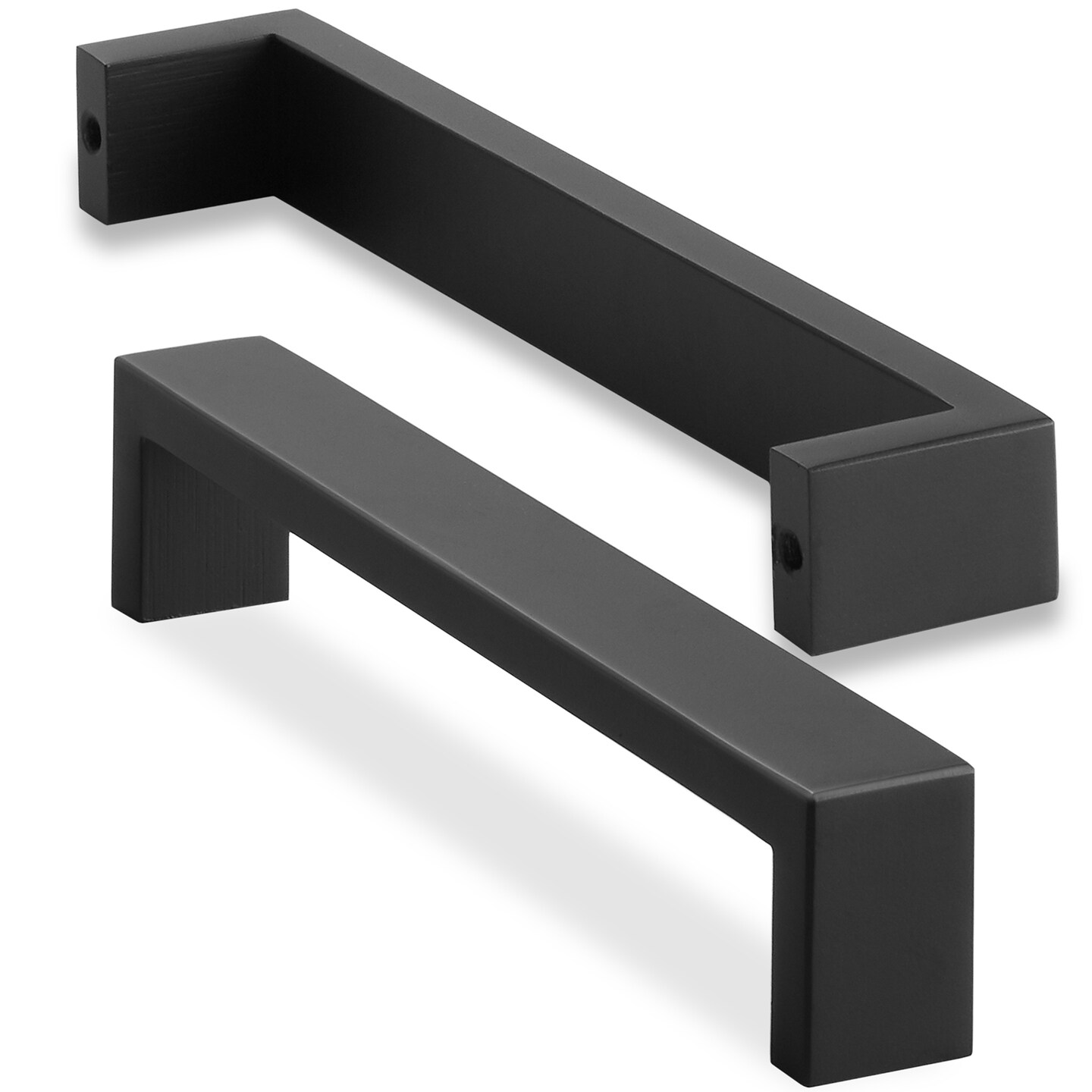 Cauldham Solid Stainless Steel Cabinet Hardware Square Pull Matte Black (6-1/4&#x22; Hole Centers) - 10 Pack
