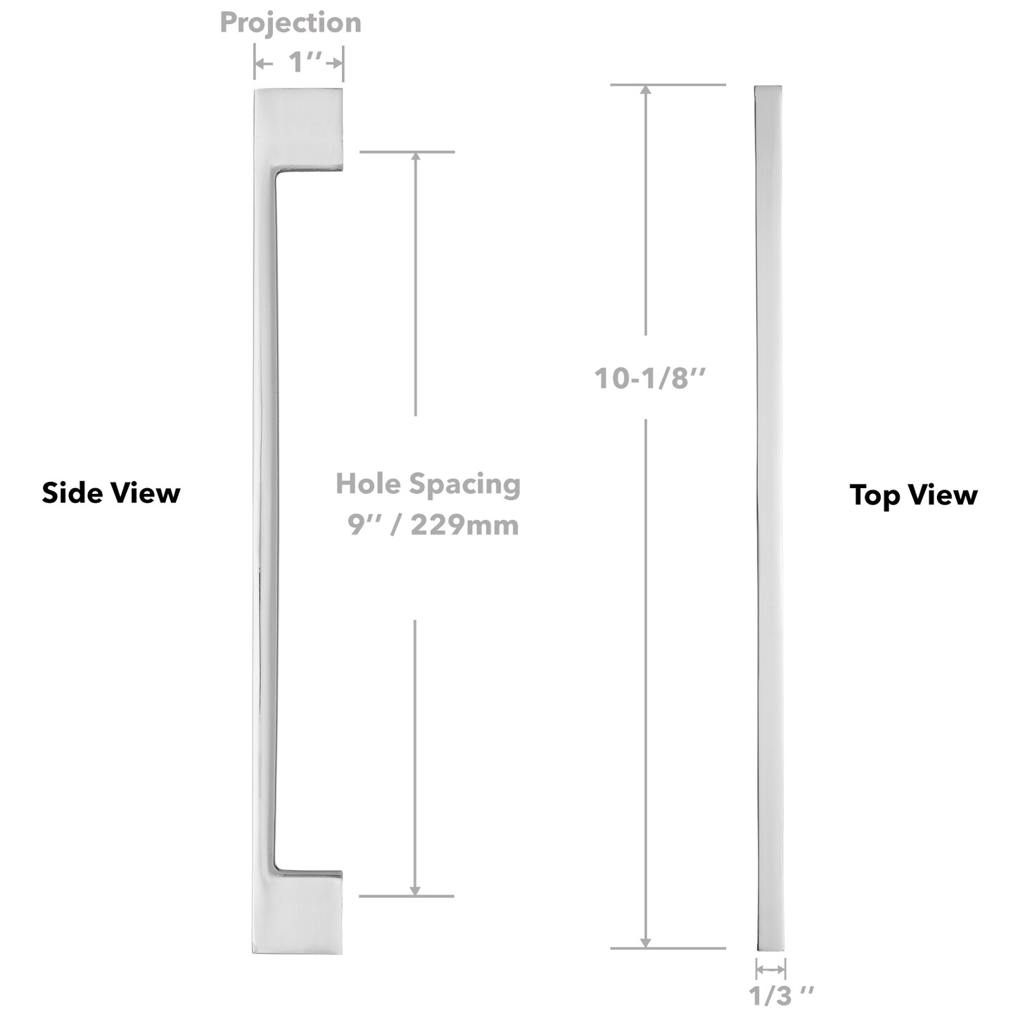 Cauldham Solid Kitchen Cabinet Pulls Handles (9" Hole Centers) - Modern Thin Profile Drawer/Door Hardware - Style M255 - Polished Chrome