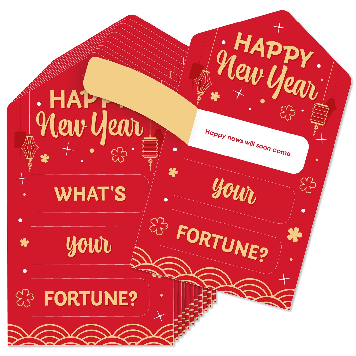 Big Dot of Happiness Lunar New Year - Game Pickle Cards - Fortune Pull Tabs - Set of 12
