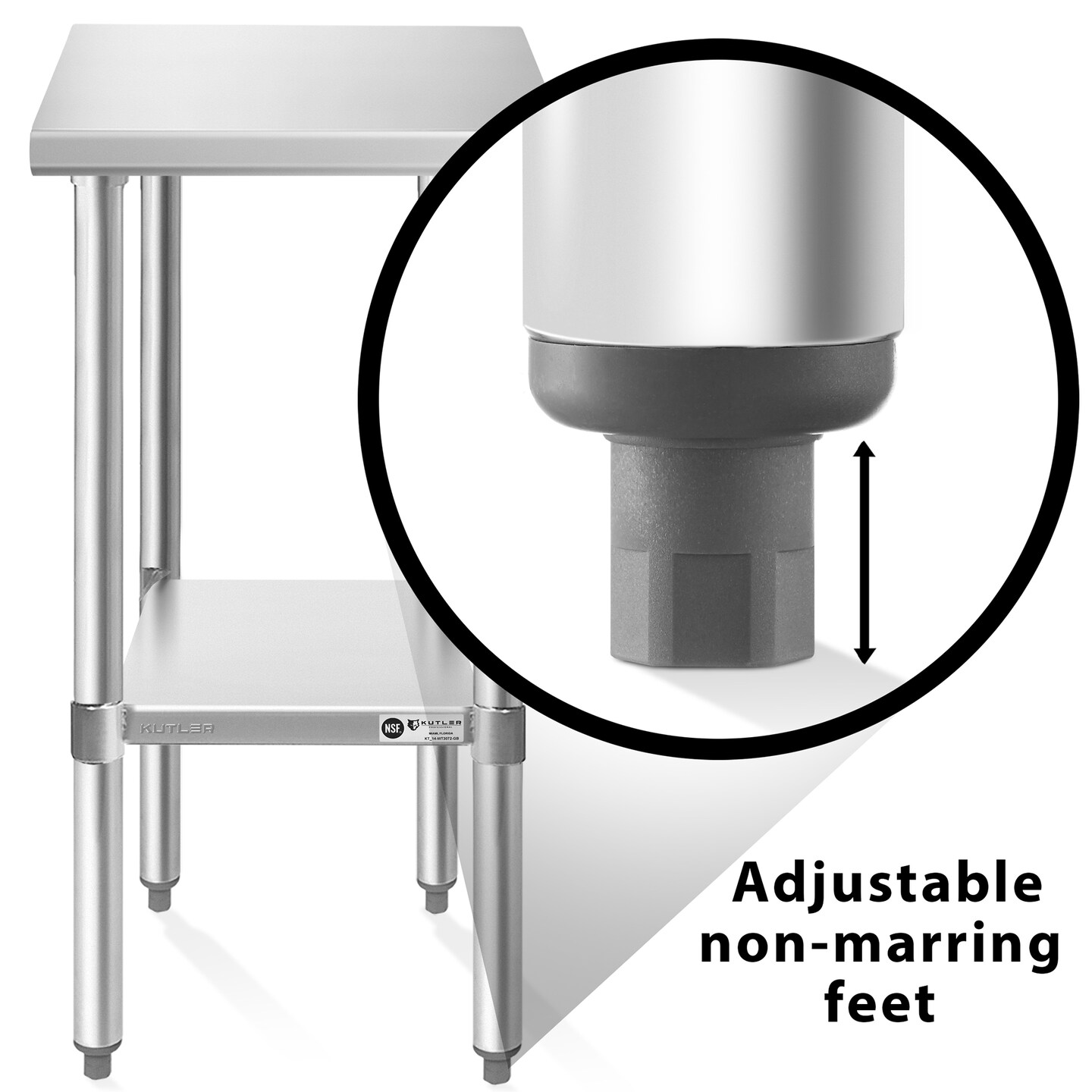 KUTLER Stainless Steel Table, NSF Heavy Duty Commercial Kitchen Prep and Work Table with Undershelf for Restaurant, Hotel, Home