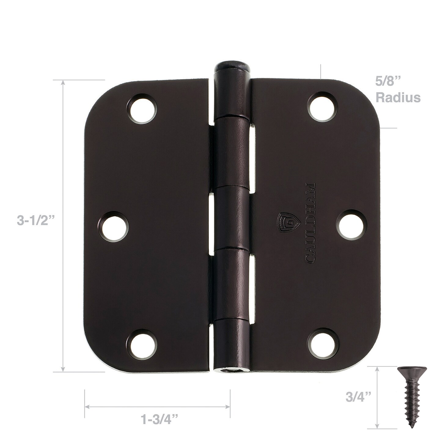 Cauldham Heavy-Duty 3-1/2" Interior Door Hinges with 5/8" Radius Corners - Oil Rubbed Bronze