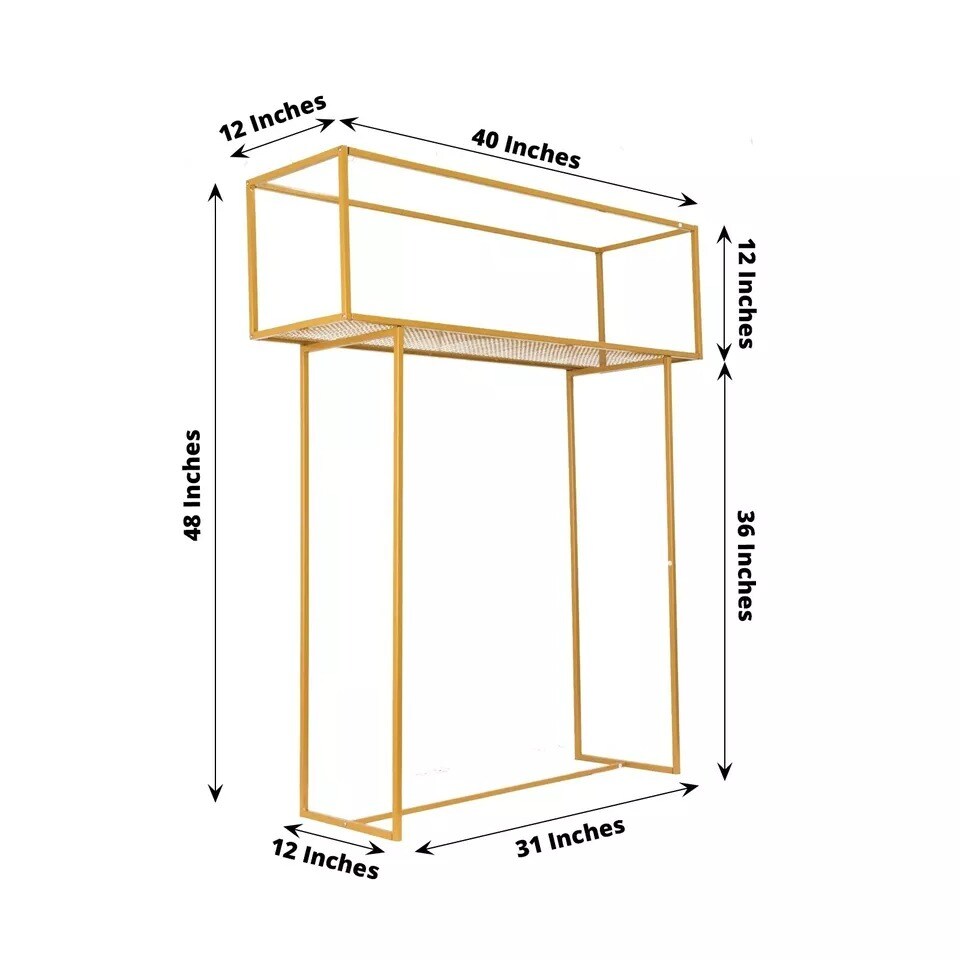 48&#x22; Gold Metal Rectangular Top Flower Stand Centerpiece Party Events Decorations