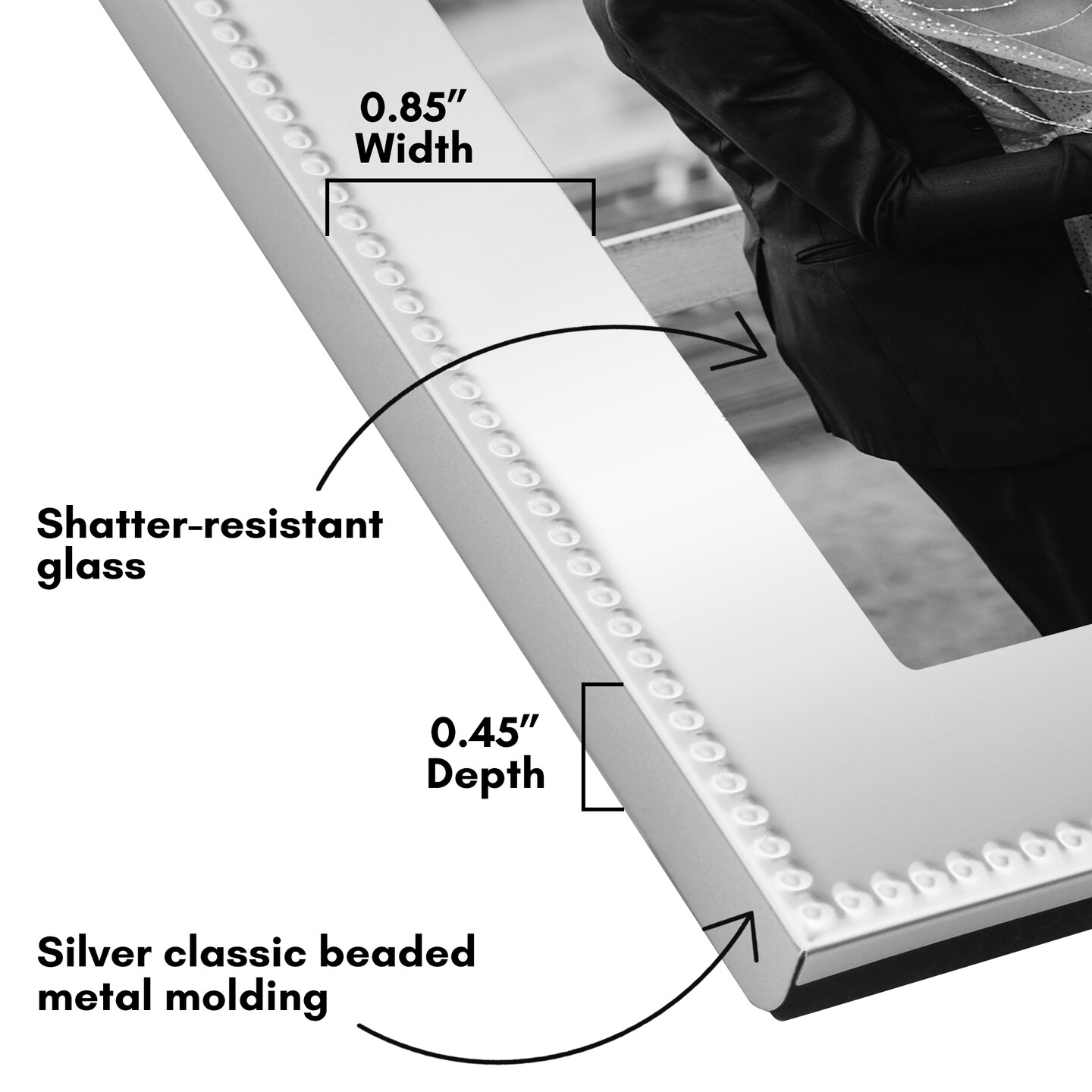 Americanflat Silver Metal Picture Frame with Beaded-Style Detailing - Beaded Picture Frame with Shatter-Resistant Glass - Elegant Gallery Style Frames for Tabletop or Wall Display