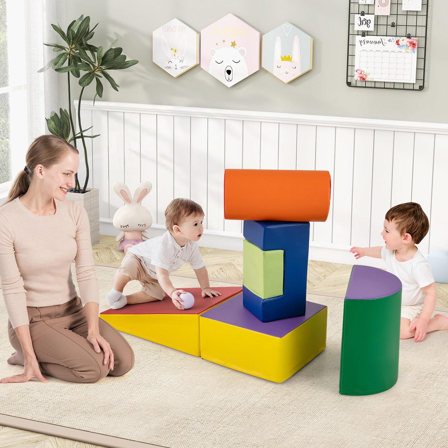Indoor Foam Climbing Blocks Playset for Toddlers with 6 Soft Shapes