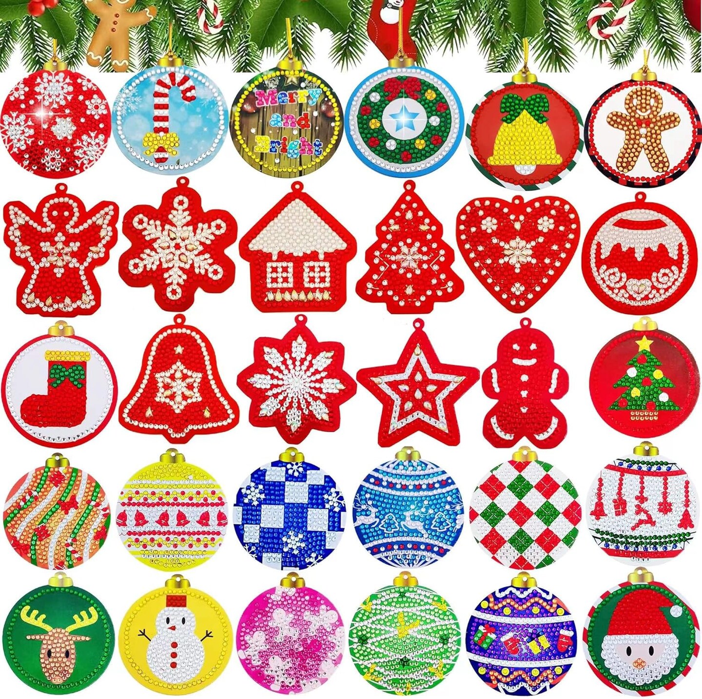 30 PCS Christmas Gem Diamond Art Painting Gift Tags Kit,5D DIY Diamond Mosaic Painting by Numbers Hanging Decoration Labels Kit,Creative Arts and Crafts Set and Handmade Gift
