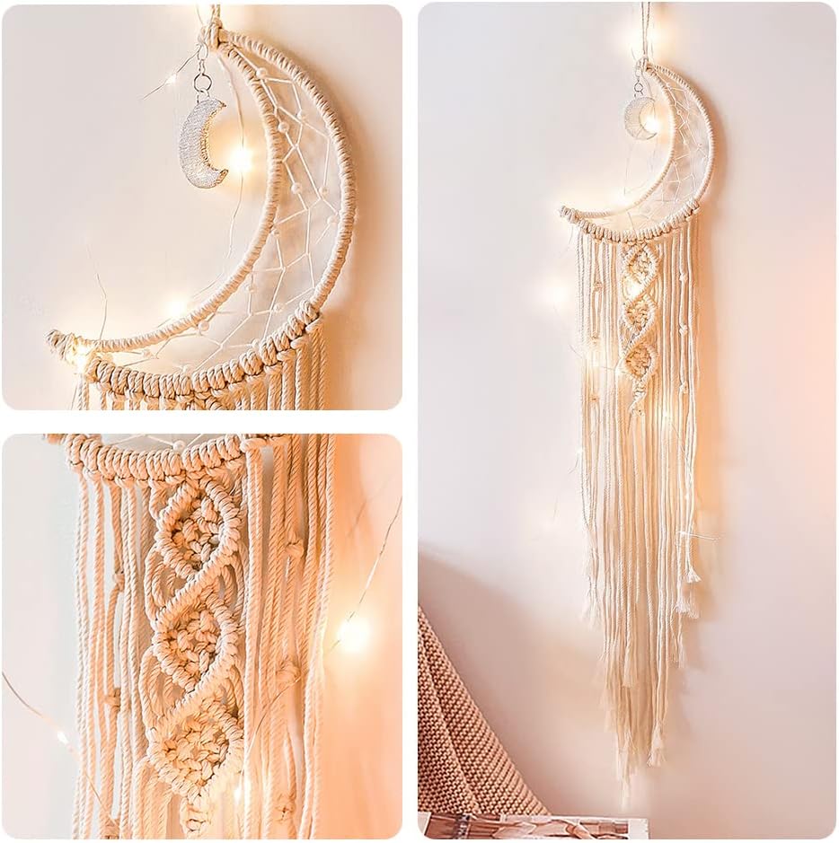 Boho Macrame Woven Wall Hanging (Star and Moon-white)