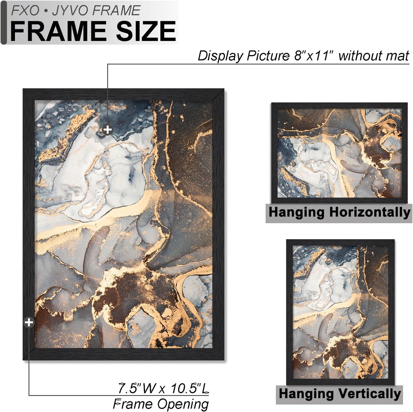 Engineered Wood 8x11 Picture Frame Set of 3, Black Frame for 8 x 11 Inch Picture Poster Photo, Light Weight 8 by 11 Frame with Wood-grain for Wall - 3 Pack/Black/8&#x22;x11&#x22;