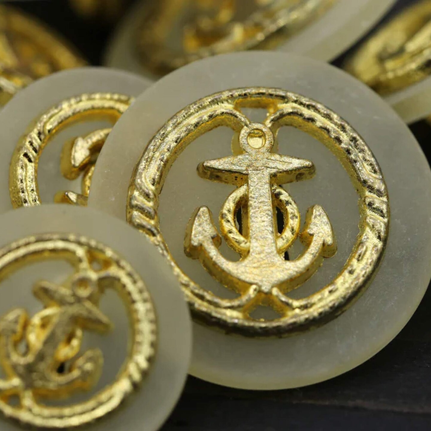 12 Pieces Gold Anchor on Ivory Base Buttons Small 5/8 Inch