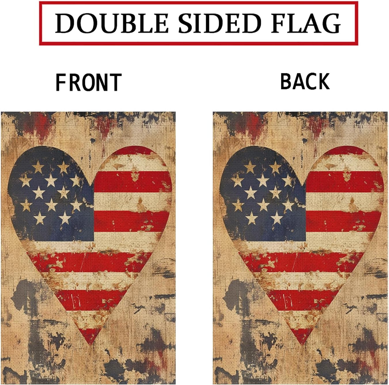 Patriotic 4th of July Garden Flag Heart Flag Vertical Burlap Double Sided Patriotic USA Flag for Yard Lawn Outdoor Decor Memorial Day Independence Day 12x18 Inch