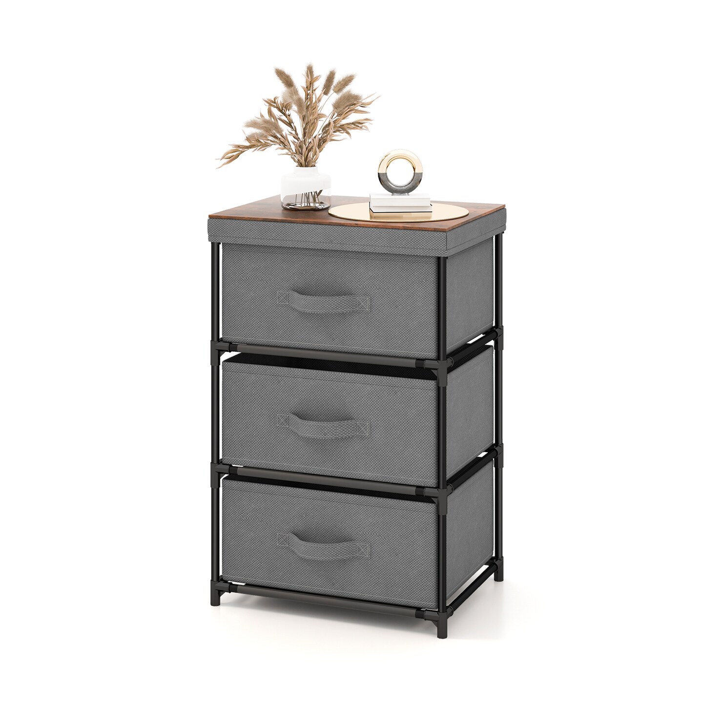 3-Tier Rustic Brown and Grey 3 Drawer Dresser Small Storage Chest for Bedroom or Entryway