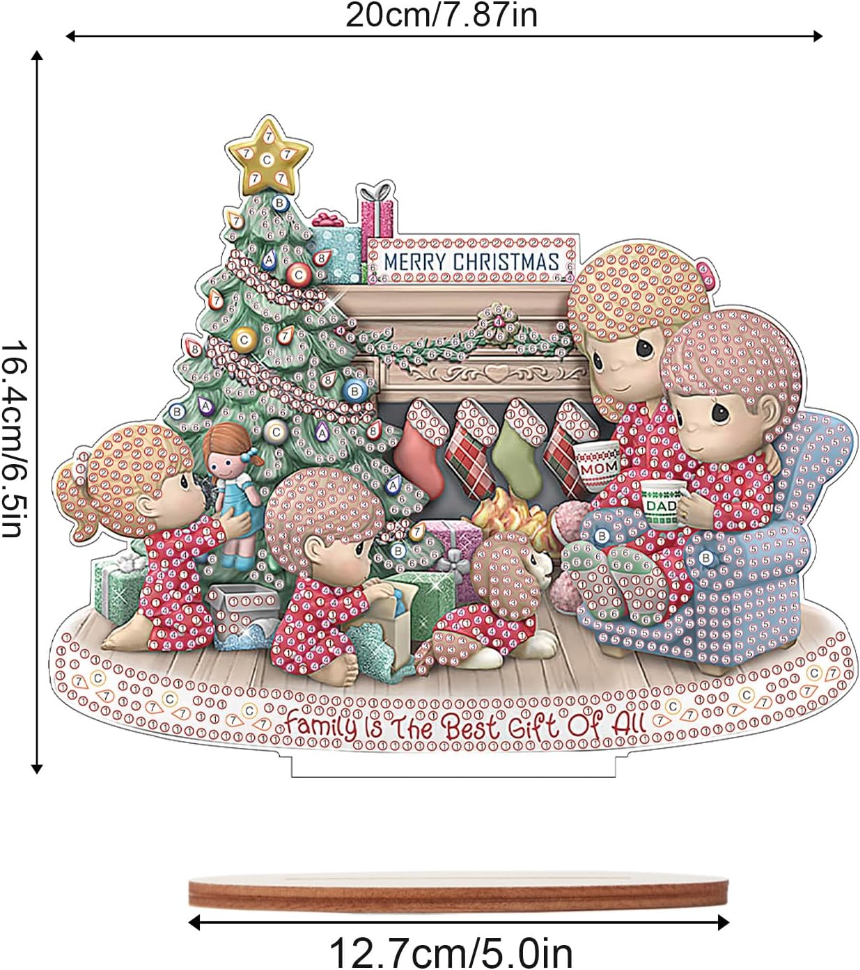 8x7" Tabletop Diamond Painting Kit - SA2084 Christmas Tree Family Decoration - 5D DIY Acrylic Gem Art Stand - Festive Holiday Desktop Ornament for Home & Office