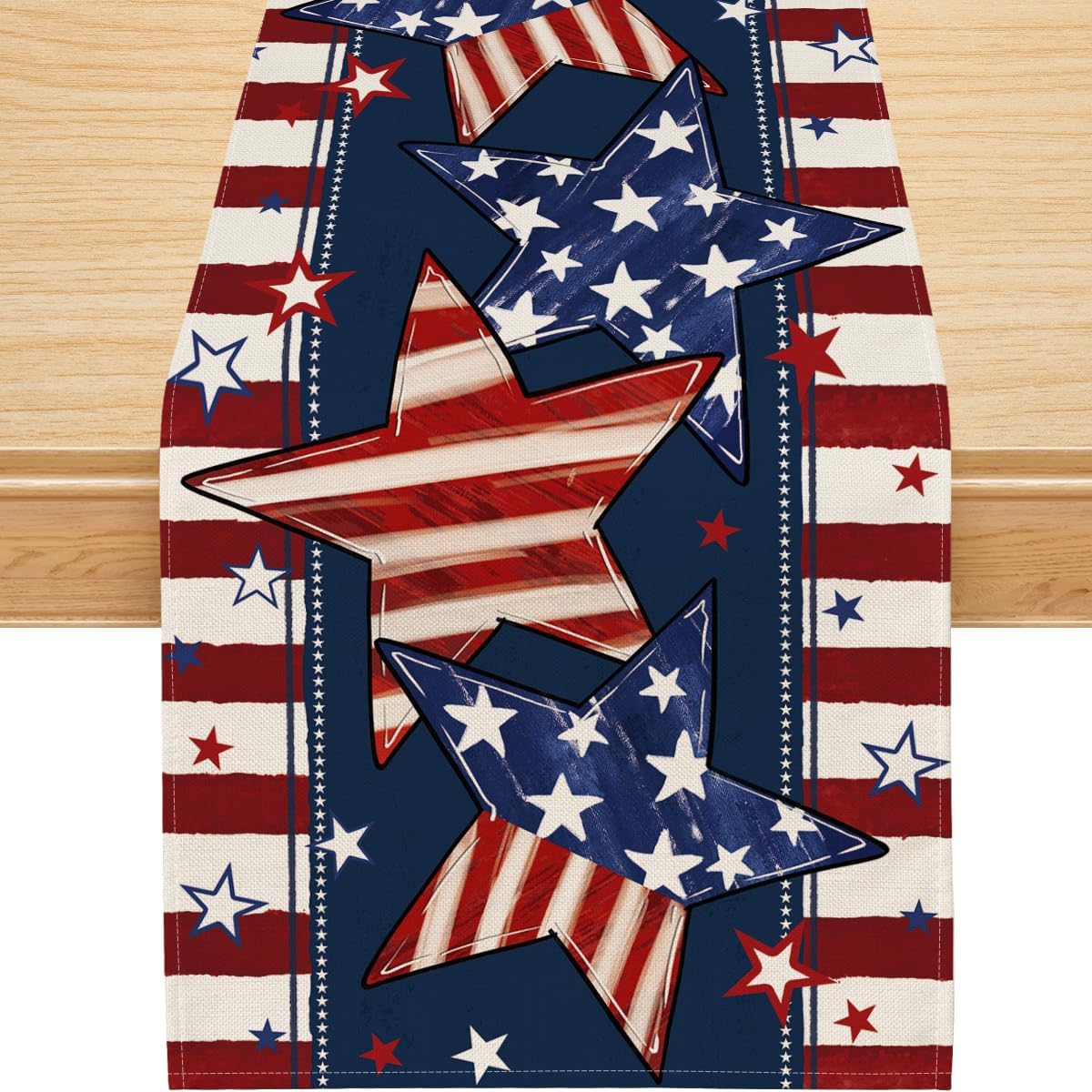4th of July Table Runner, Stripe Stars America Patriotic Table Decoration Memorial Day Home Party Home Kitchen Dining Decor 13x72 Inch