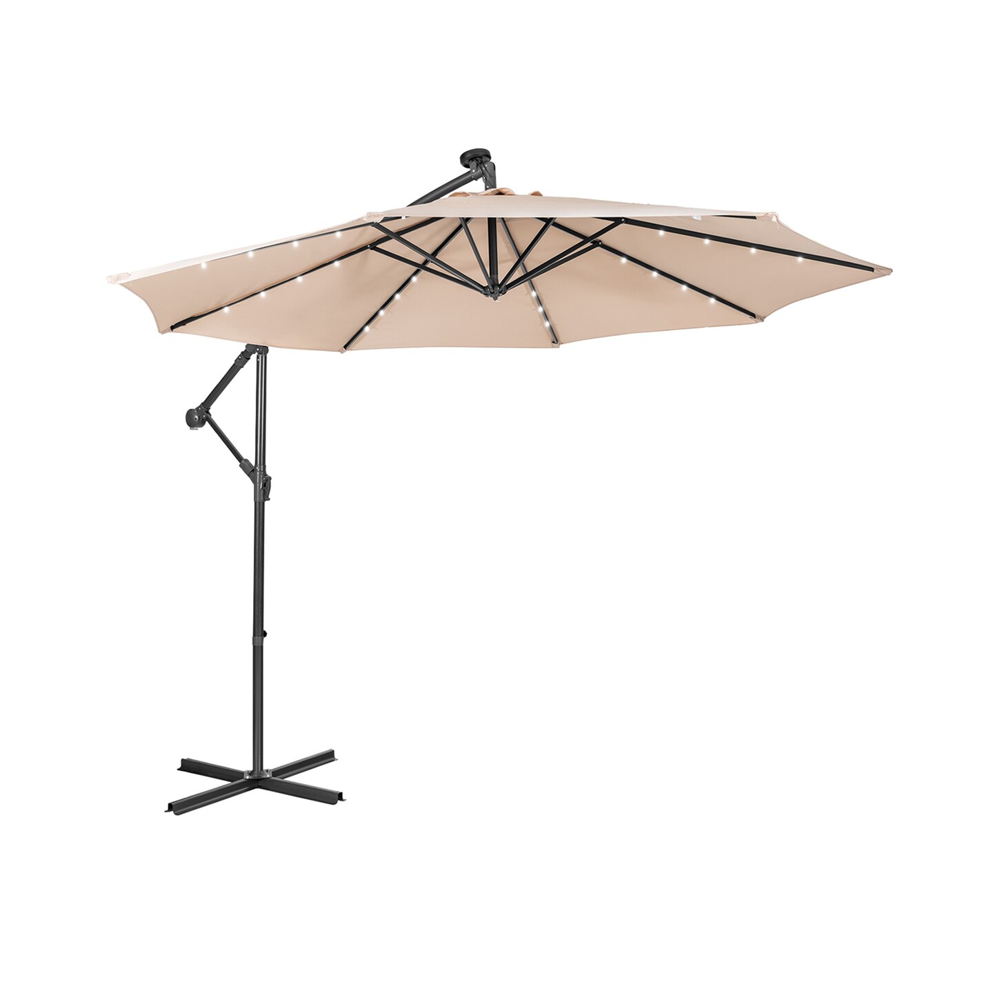 10FT Patio Hanging Solar LED Lights Umbrella with Tilt Function and Vented Canopy for Outdoors