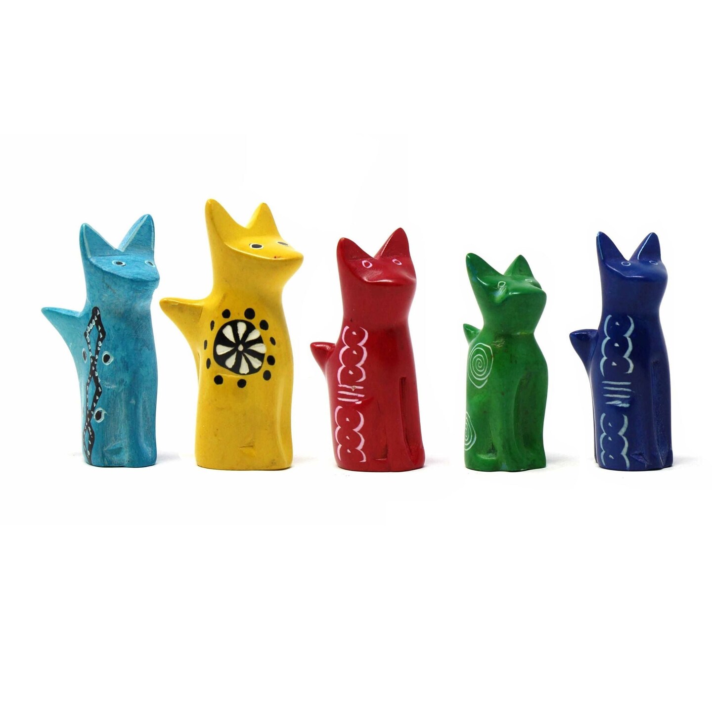 Soapstone Mini Sitting Cats Figurines Pack of 5 Assorted Colors Decor Gift