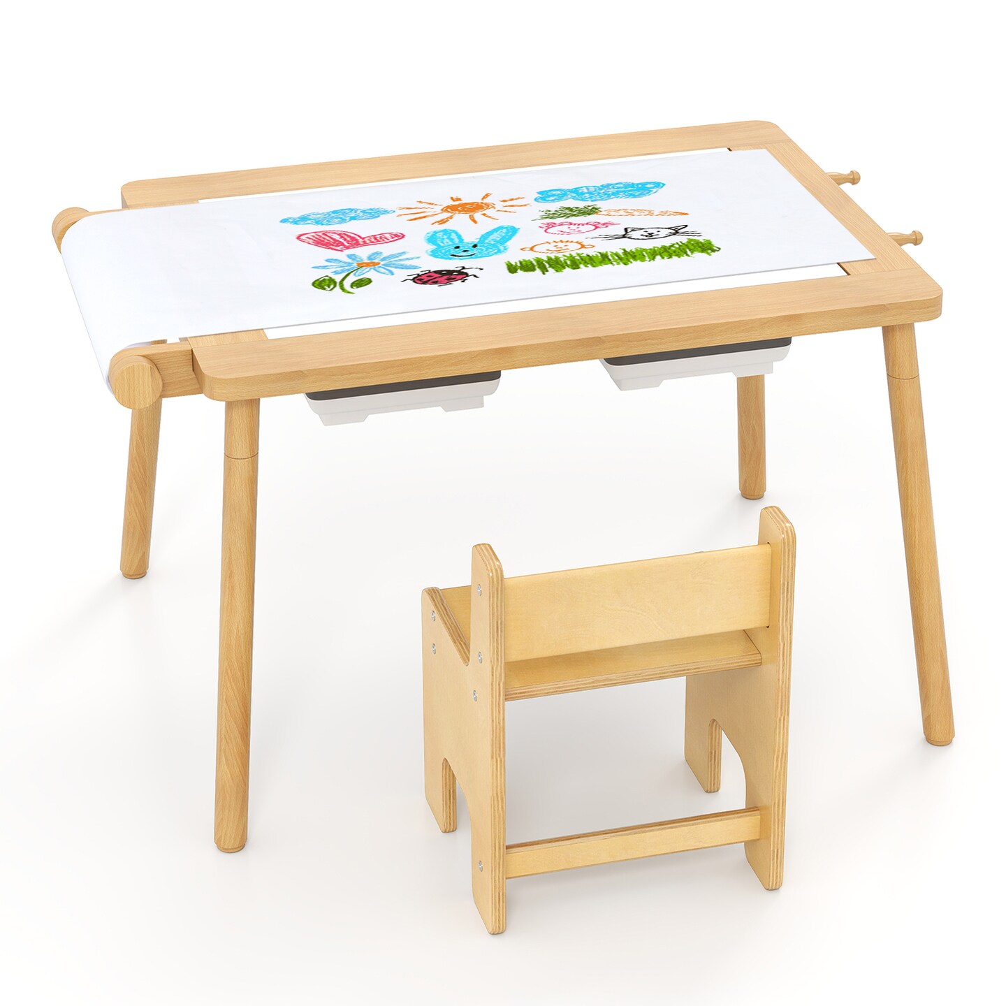 Multi-Function Kids Table and Chair Set with Chalkboard and Whiteboard