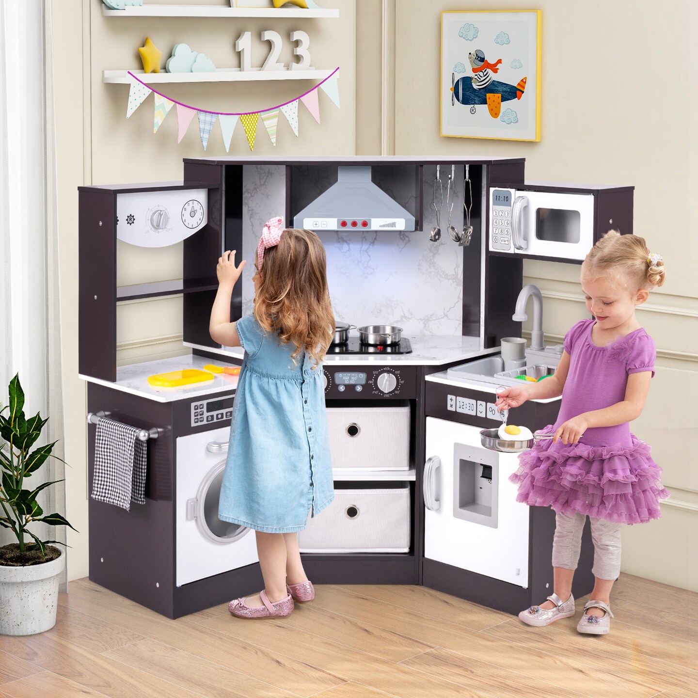 Children Set Kids Kitchen Playset with Lights, Sounds, and Interactive Cooking ...