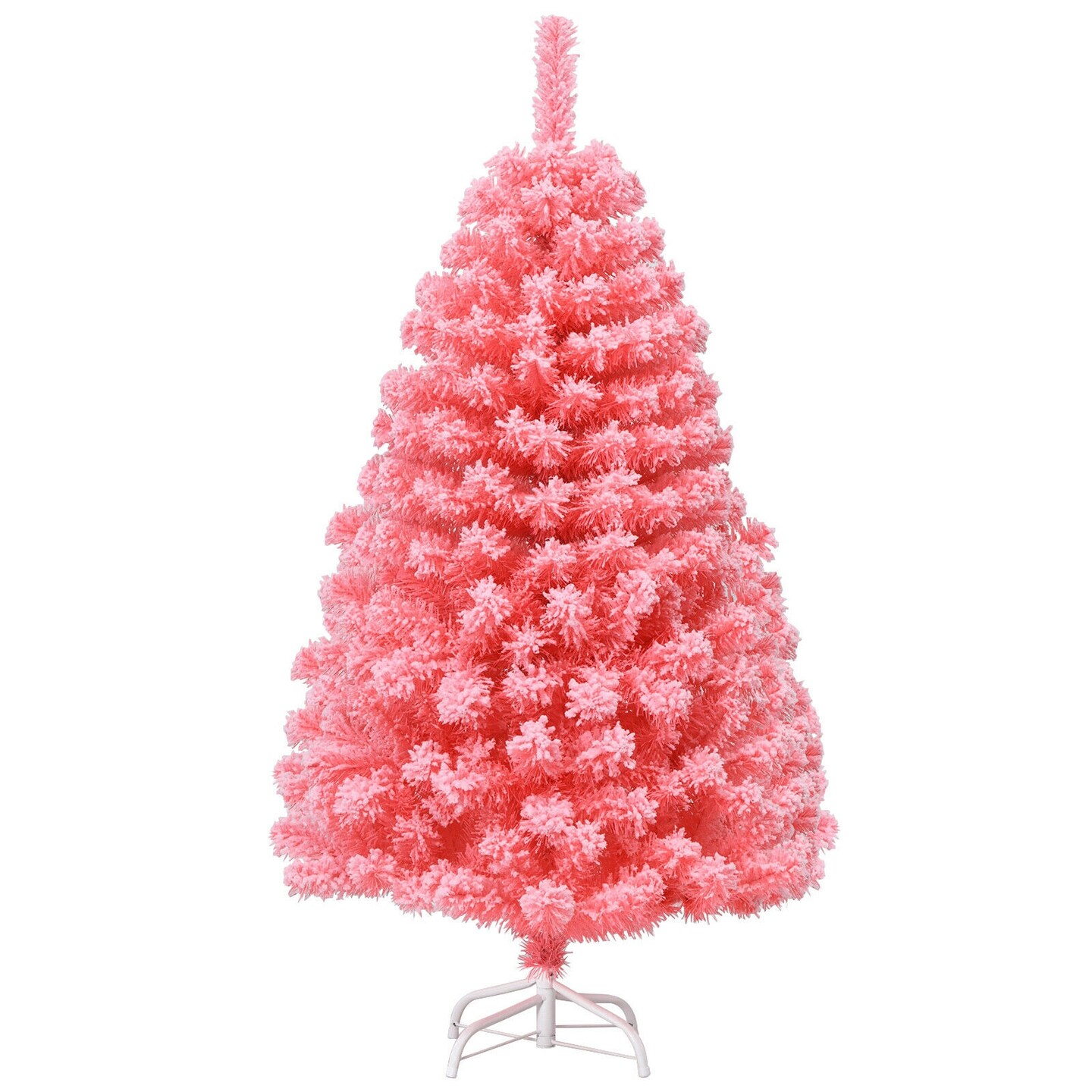 Pink Snow Flocked Christmas Tree 4.5 ft with Metal Stand and PVC Tips