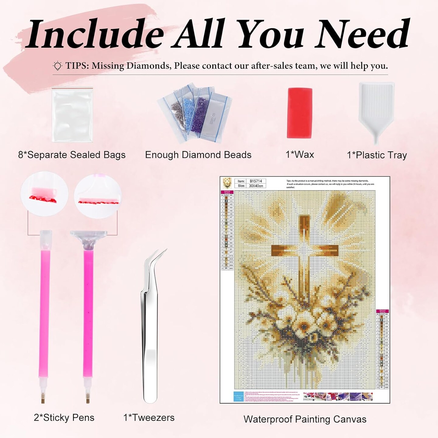 Religious Cross Diamond Art Kits for Adults, Jesus Christ Cross 5D Diamond Painting Kit for Beginners, DIY Round Full Drill Painting with Gem Art Craft Kits for Home Wall Decor 12x 16 Inch