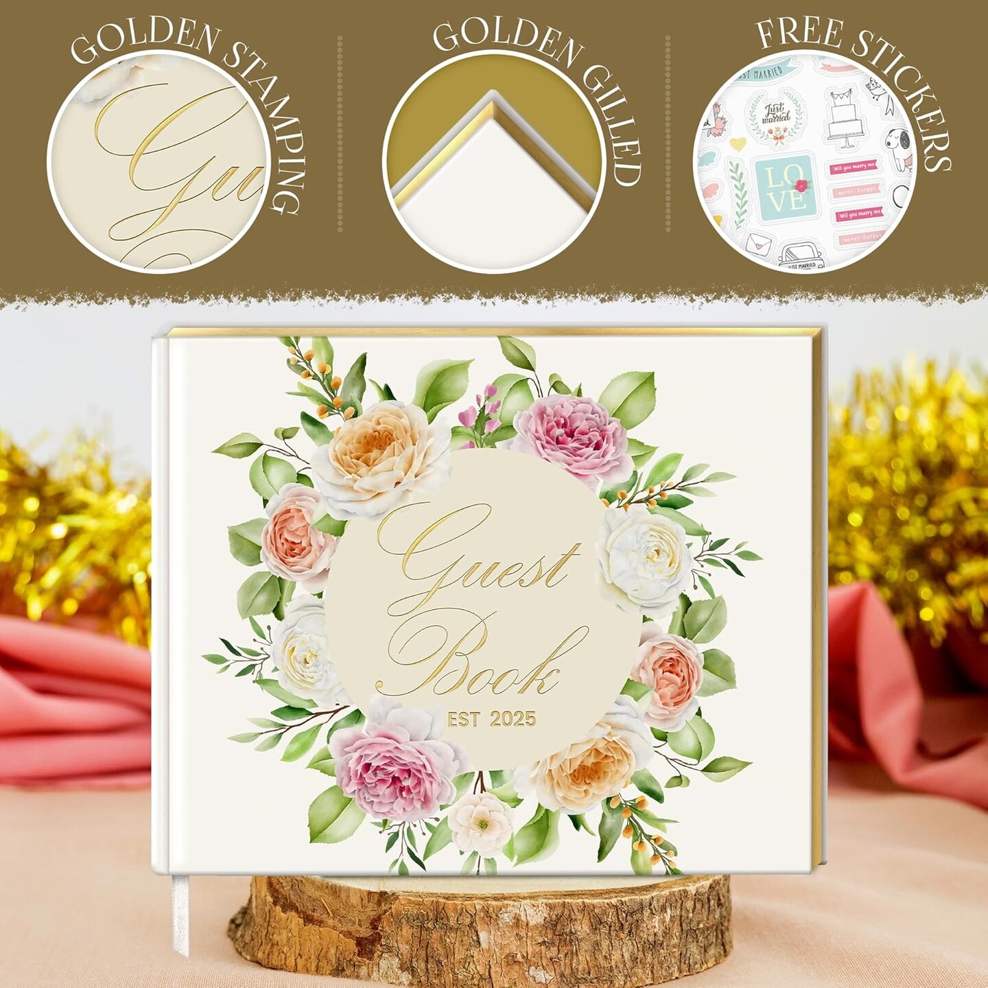 Wedding Guest Book with Pen and Stickers Included , Custom Guest Book Design 2025 , Guest Book Wedding Reception Size7.2&#x22; x 9.2&#x22; , Beautiful Wedding Guest Book Alternative , Thick Paper Wedding Signs