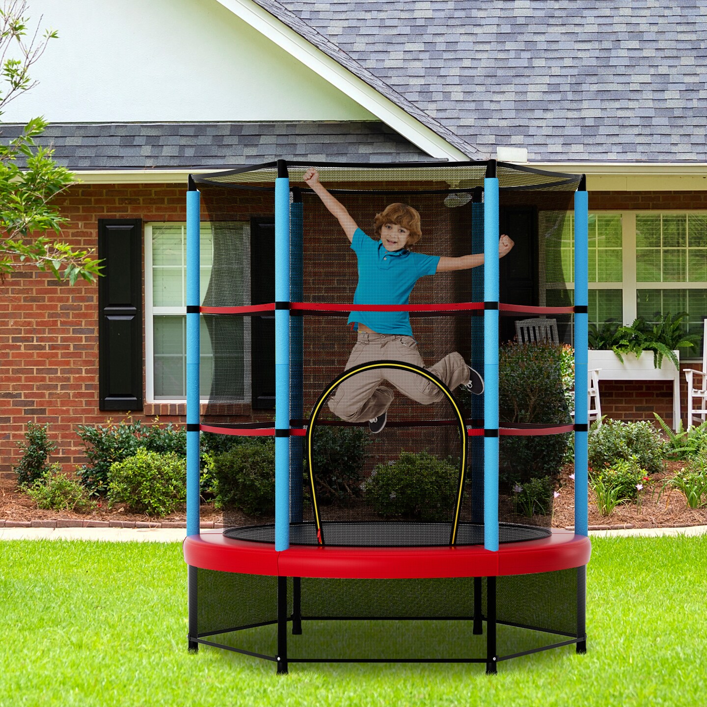 Trampoline for Kids with Secure Netting and Non-Slip Foot Pads for Stability