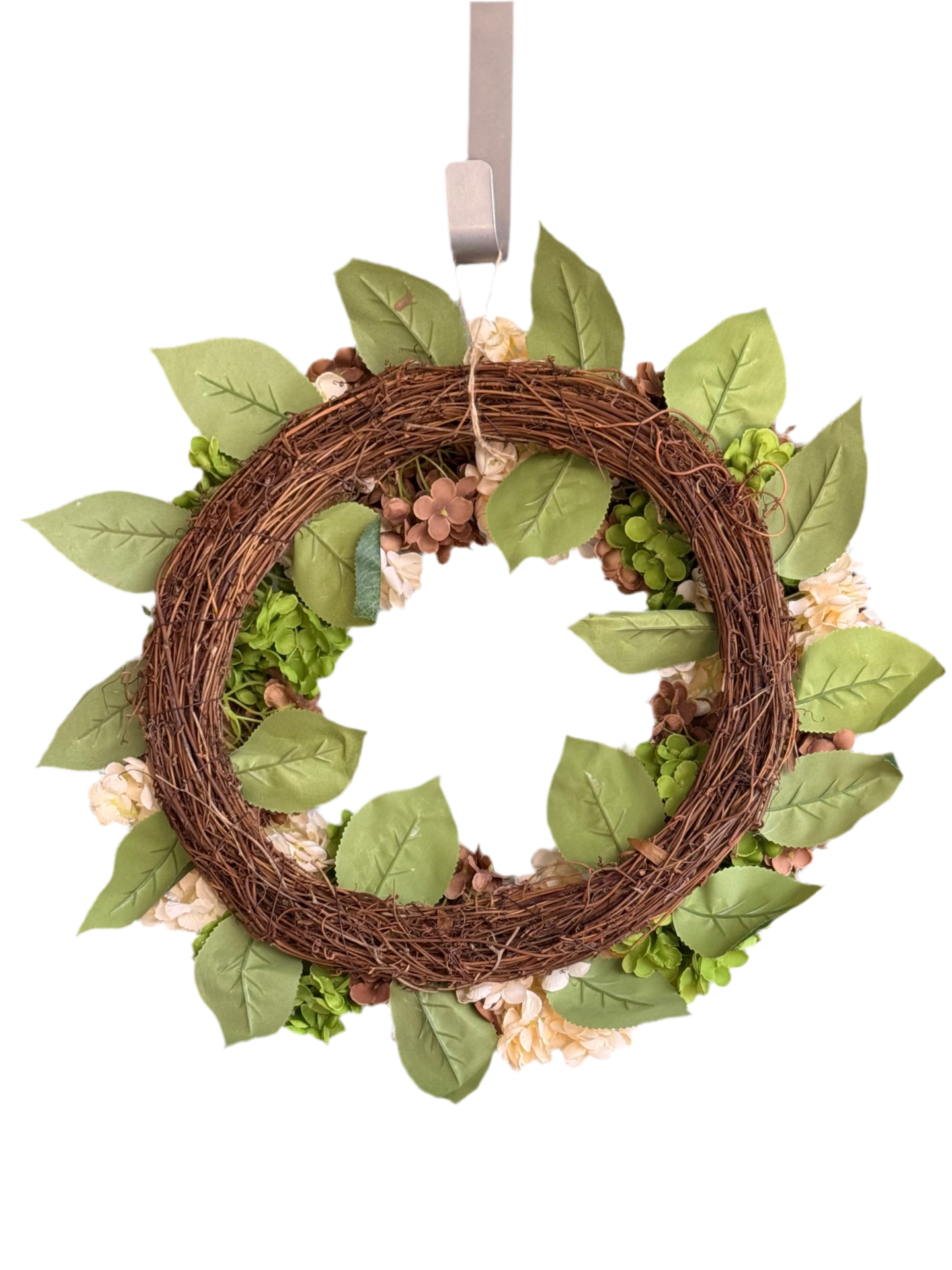 Capri Green Nude Cream Brown Hydrangea Wreath, 21 In All Season UV Resistant Lifelike High end