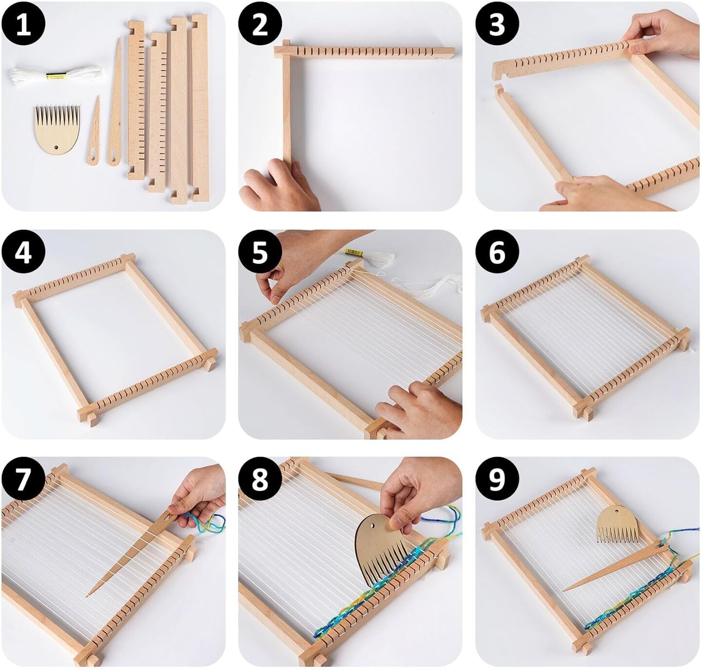Wooden Weaving Loom for Kids,Adult and Beginners,Multi-Craft Handcraft Wooden Loom Set for Kids with Yarns