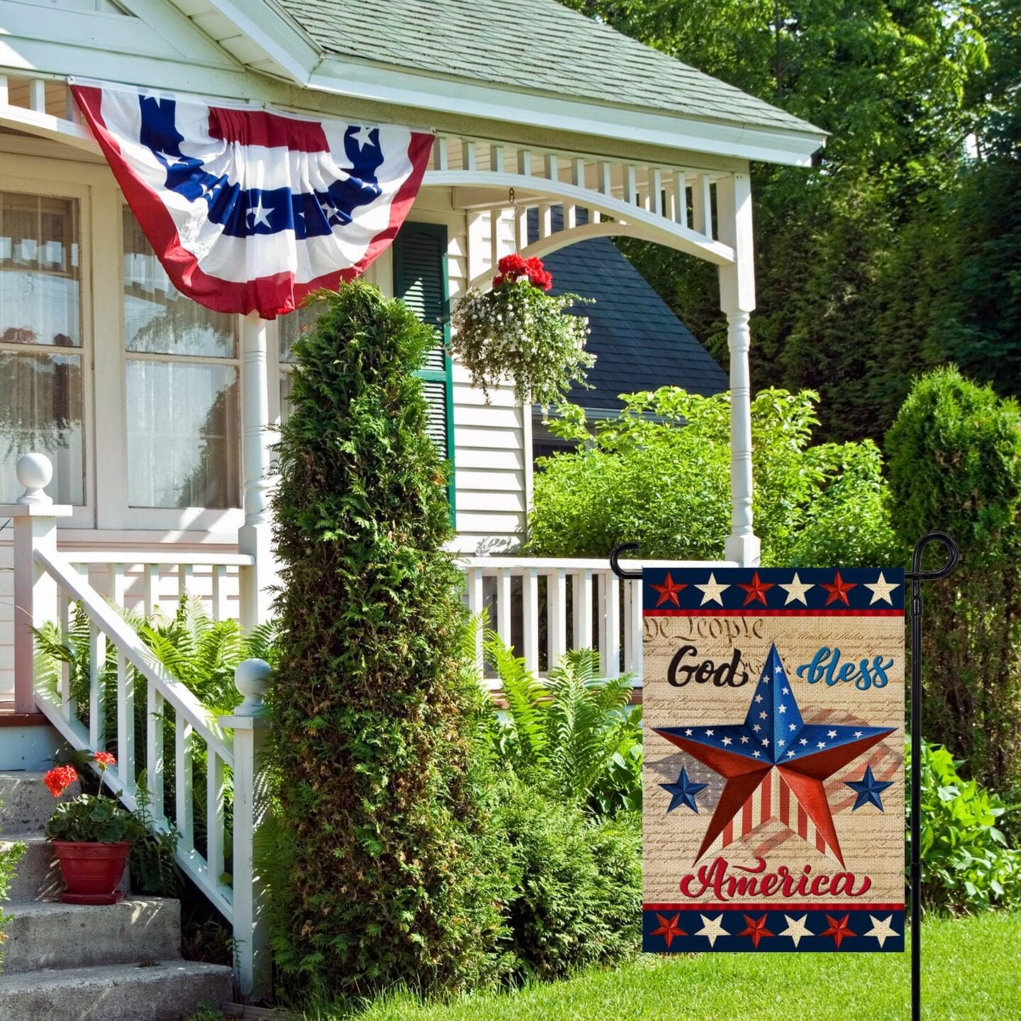 Patriotic God Bless America 4th of July Garden Flag 12 x 18 Inch Vertical Double Sided Blue Red Star Independence Day Memorial Day Yard Outside Décor