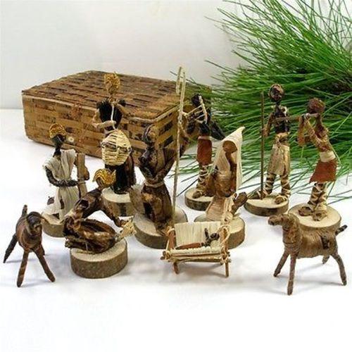 Multi-Color Banana Fiber Nativity Set 11 Pieces with Handmade Box