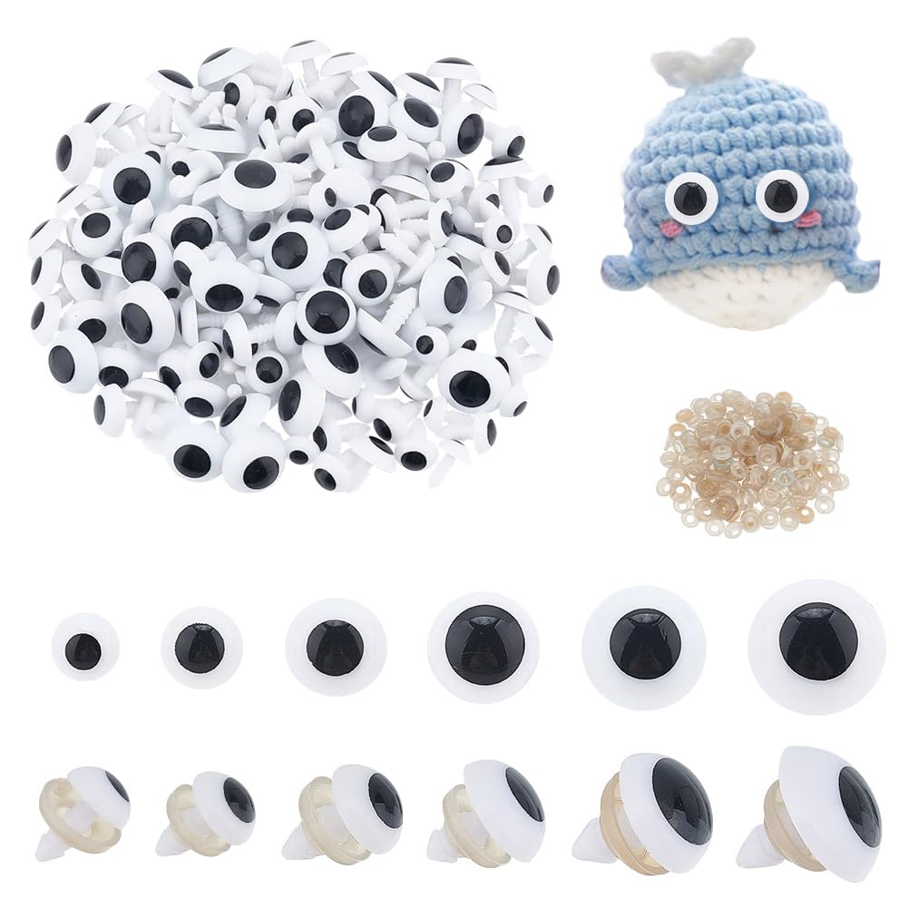 PH PandaHall 240 Sets Safety Eyes 6 Sizes Crochet Eyes Amigurumi Eyes Stuffed Animal Eyes Craft Eyes with Washers for Puppet Teddy Bear Crochet Plush Animal Making 9.5/12/14/15.5/17.5/19.5mm